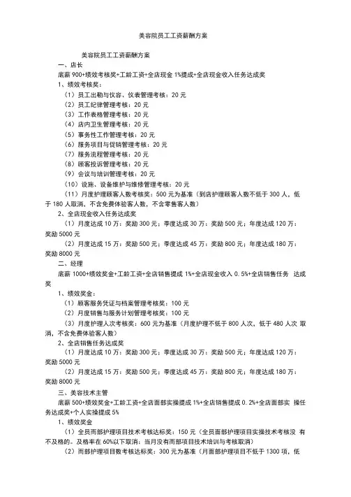 美容院员工工资薪酬方案