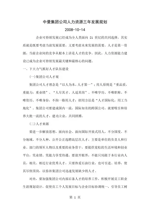 中曼集团公司人力资源三年发展规划-16页精选文档