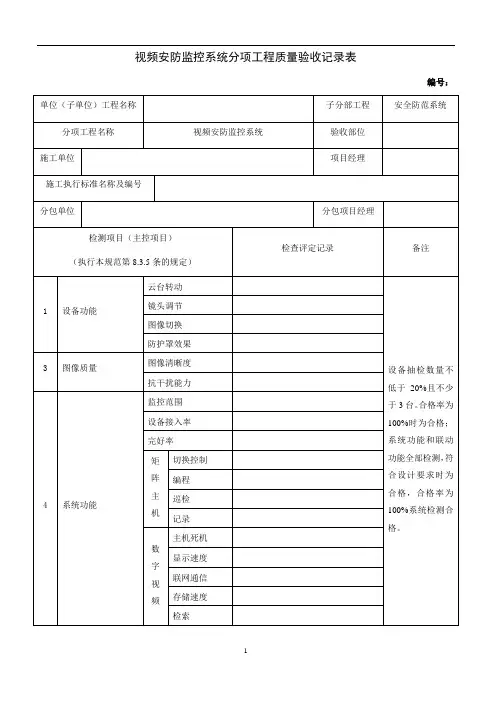 视频监控系统验收表