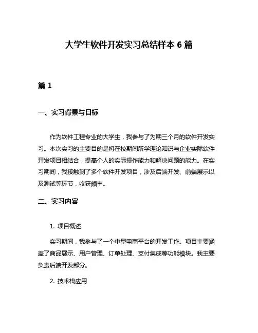 大学生软件开发实习总结样本6篇
