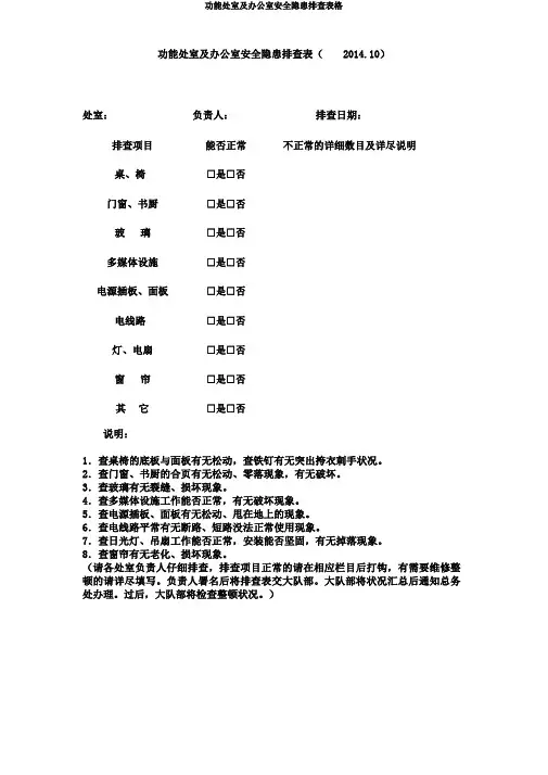 功能处室及办公室安全隐患排查表格