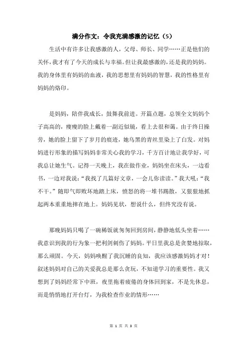 满分作文：令我充满感激的记忆(5)