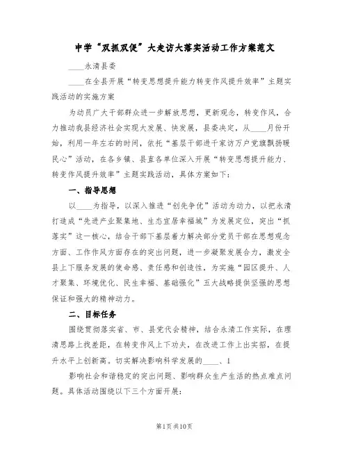 中学“双抓双促”大走访大落实活动工作方案范文（2篇）