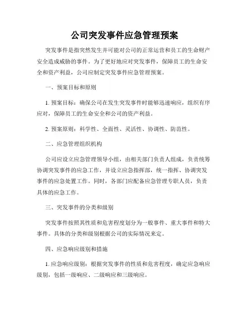 公司突发事件应急管理预案