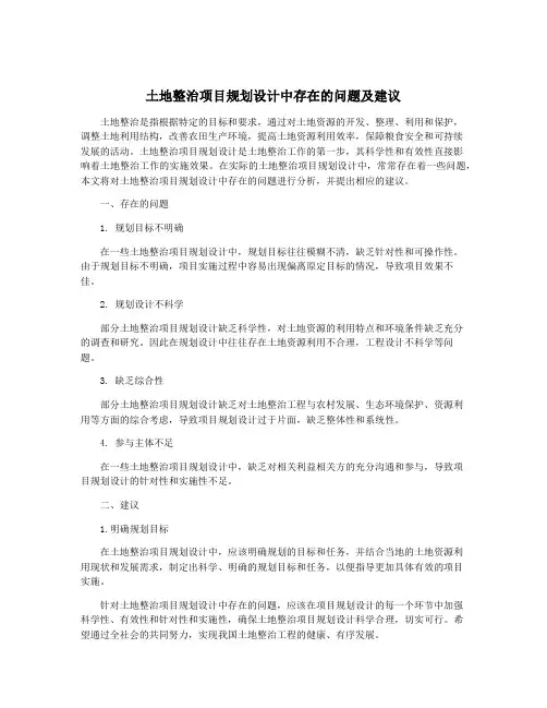 土地整治项目规划设计中存在的问题及建议