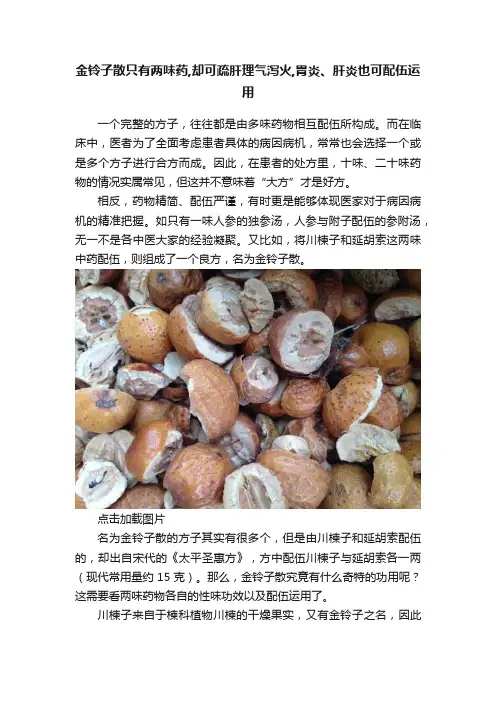 金铃子散只有两味药,却可疏肝理气泻火,胃炎、肝炎也可配伍运用