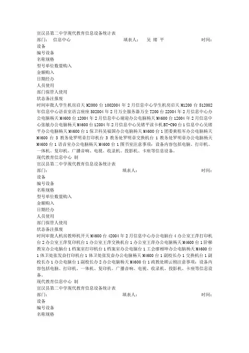 宣汉县第二中学现代教育信息设备统计表