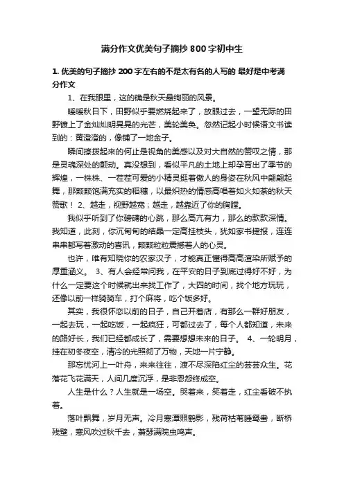 满分作文优美句子摘抄800字初中生