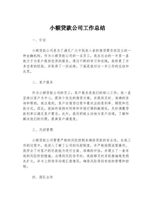 小额贷款公司工作总结