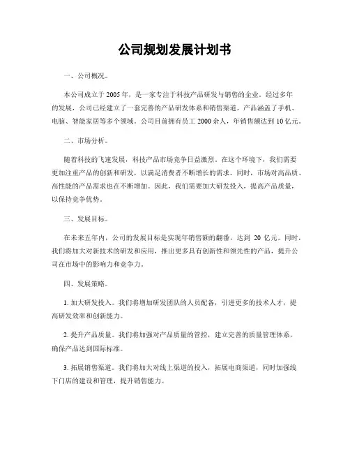公司规划发展计划书