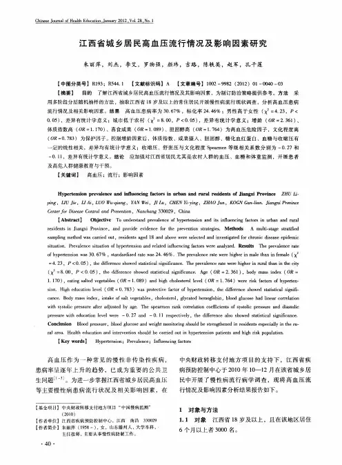 江西省城乡居民高血压流行情况及影响因素研究