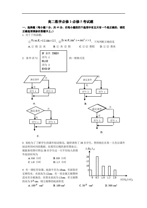 高中数学必修1-必修5综合测试题(附答案)