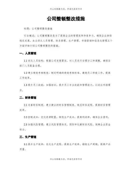 公司整顿整改措施