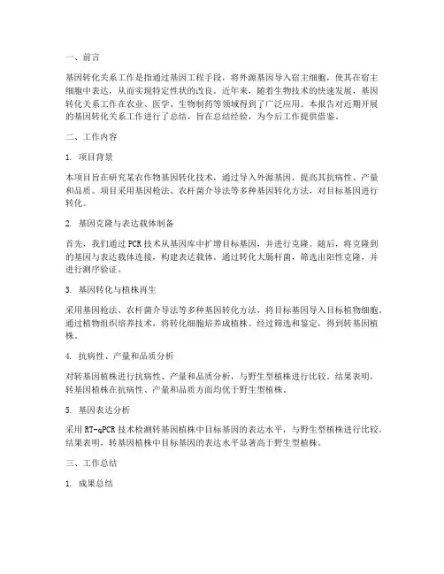 基因转化关系工作总结报告