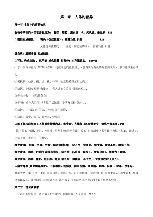 2023年人体的营养知识点汇总