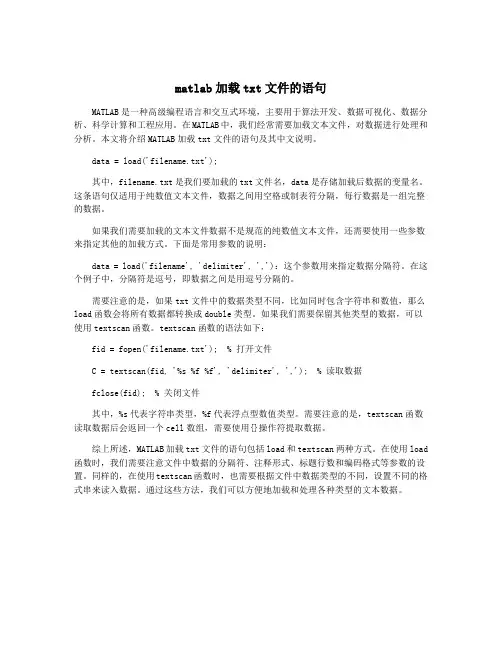 matlab加载txt文件的语句