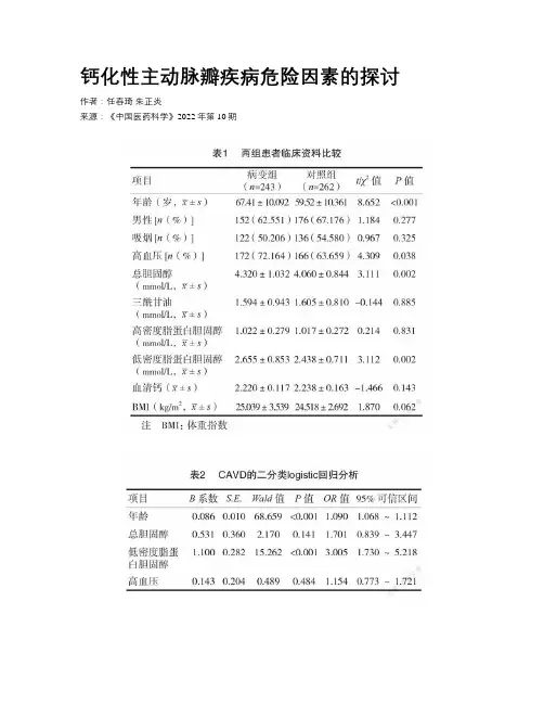 钙化性主动脉瓣疾病危险因素的探讨