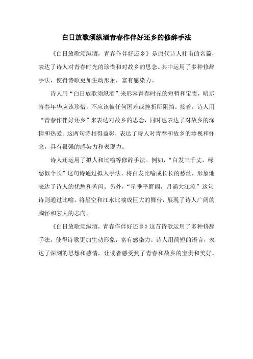 白日放歌须纵酒青春作伴好还乡的修辞手法