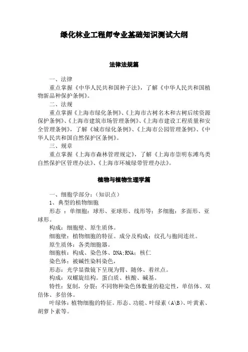 绿化林业工程师专业基础知识测试大纲