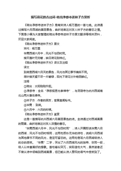 描写荷花的古诗词-晓出净慈寺送林子方赏析