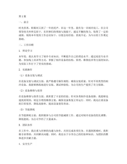 制冷技工年度总结范文(3篇)