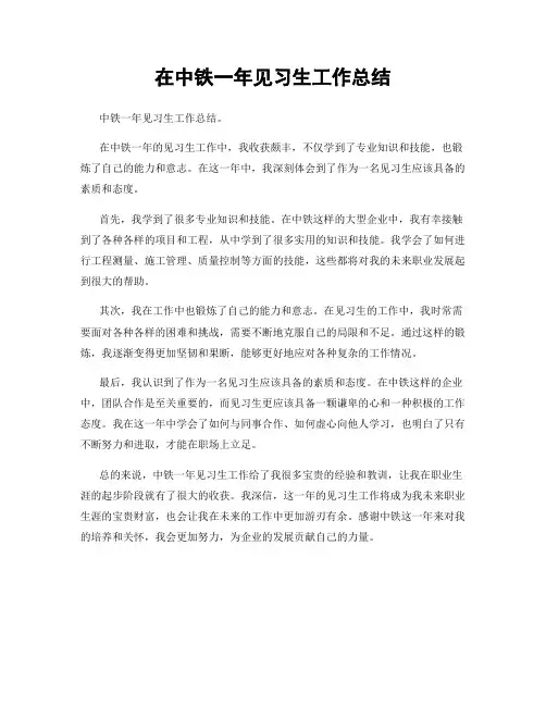 在中铁一年见习生工作总结