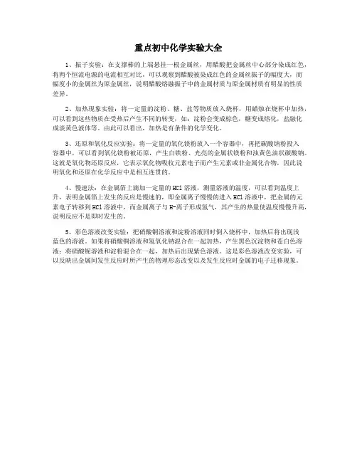 重点初中化学实验大全