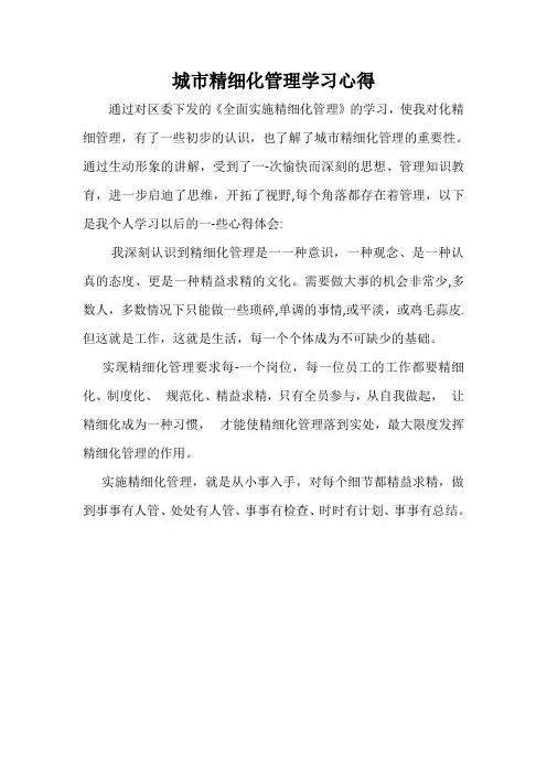 城市精细化管理学习心得