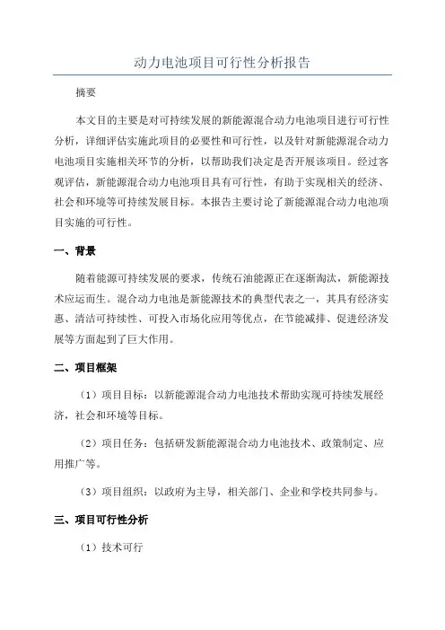 动力电池项目可行性分析报告
