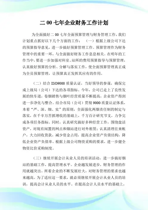 2007年企业财务工作计划.doc