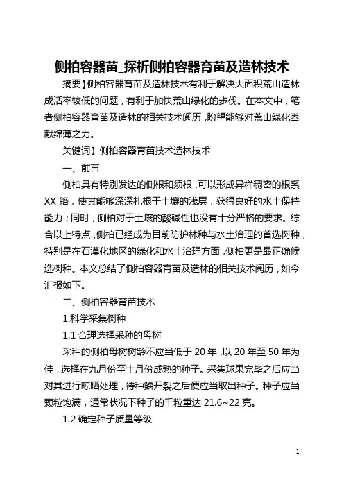 侧柏容器苗_探析侧柏容器育苗及造林技术