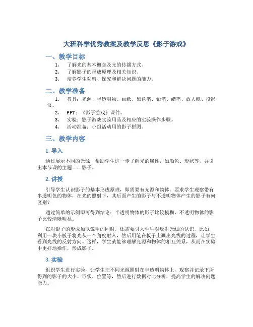 大班科学优秀教案及教学反思《影子游戏》