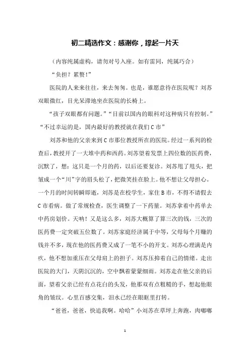 初二精选作文：感谢你,撑起一片天