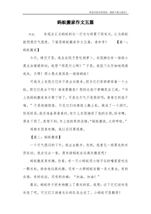 蚂蚁搬家作文五篇