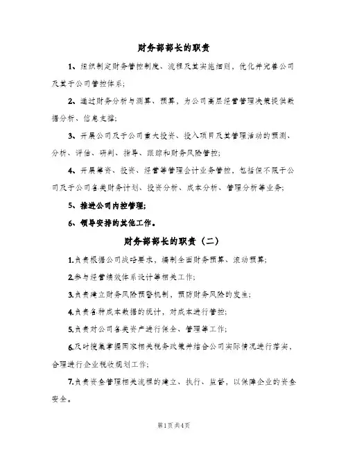 财务部部长的职责(六篇)
