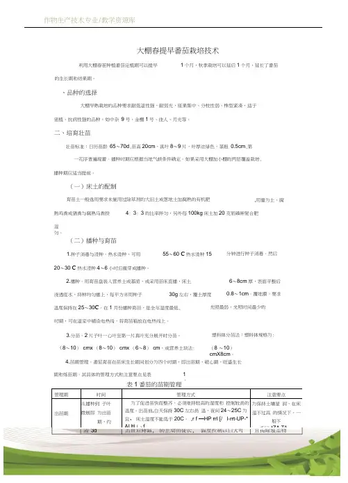 设施蔬菜生产大棚春提早番茄栽培技术