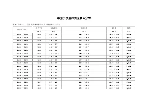 中国小学生体质健康评分表