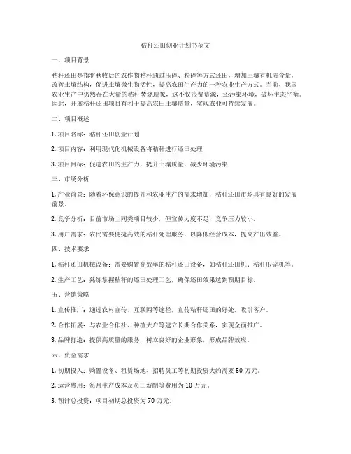 秸秆还田创业计划书范文