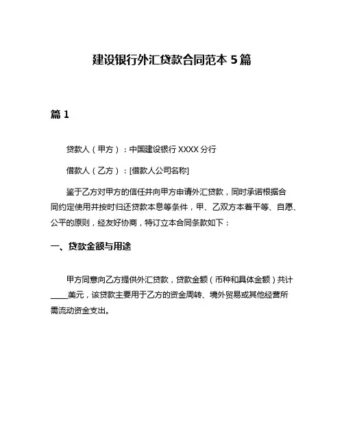 建设银行外汇贷款合同范本5篇