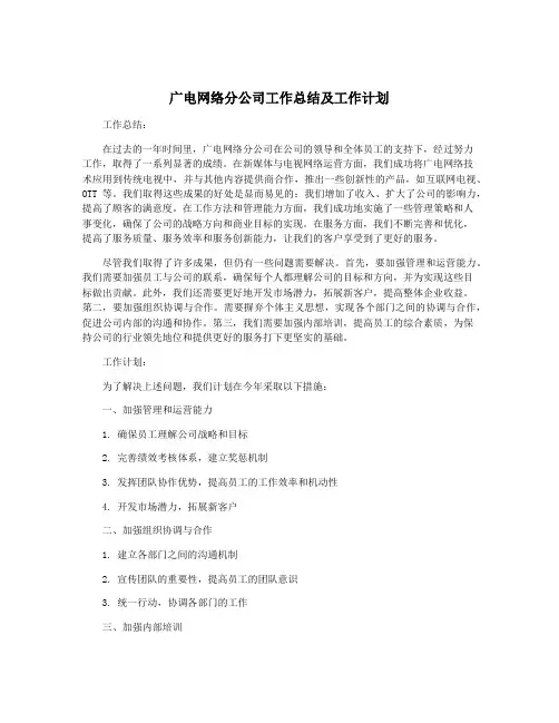 广电网络分公司工作总结及工作计划