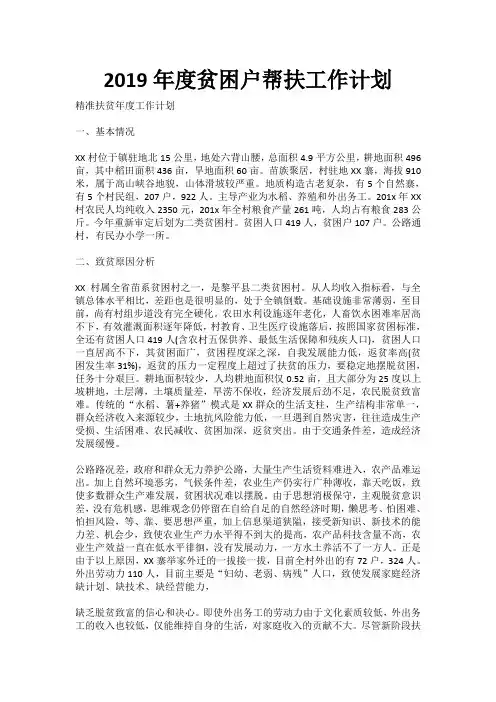2019年度贫困户帮扶工作计划(3)