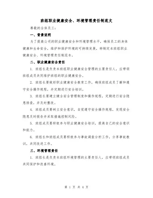 班组职业健康安全、环境管理责任制范文（三篇）