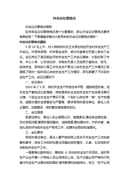 村会议纪要格式