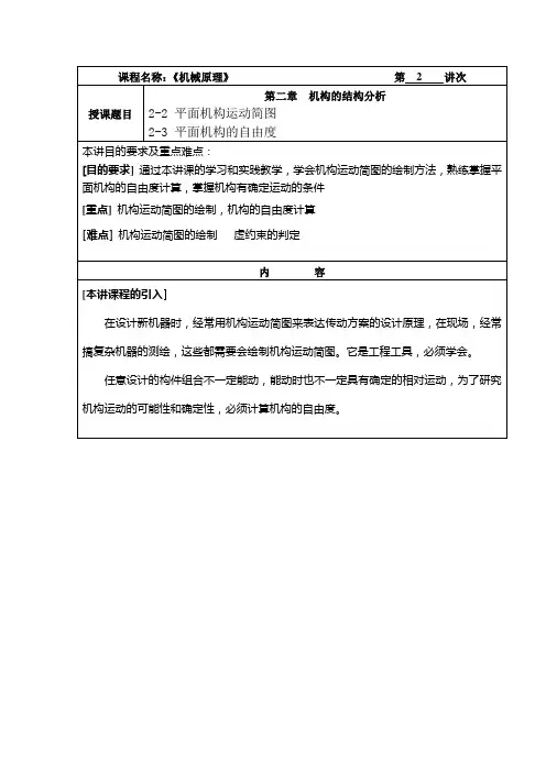 机械原理教案02机构运动简图及自由度计算