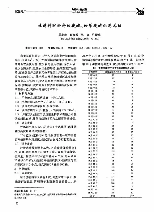 性诱剂防治斜纹夜蛾、甜菜夜蛾示范总结