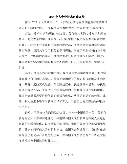 2024个人专业技术自我评价