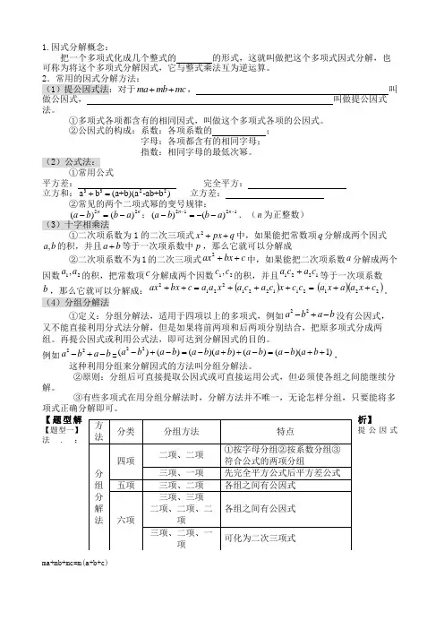 因式分解题型提公因式法、公式法、分组分解法、十字相乘法