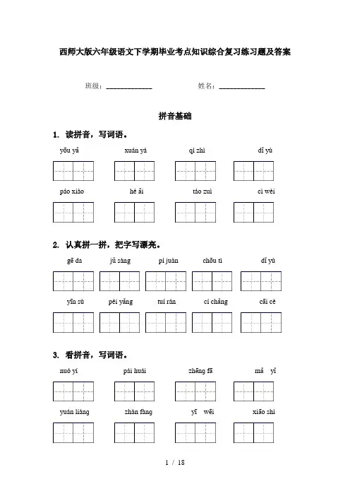 西师大版六年级语文下学期毕业考点知识综合复习练习题及答案