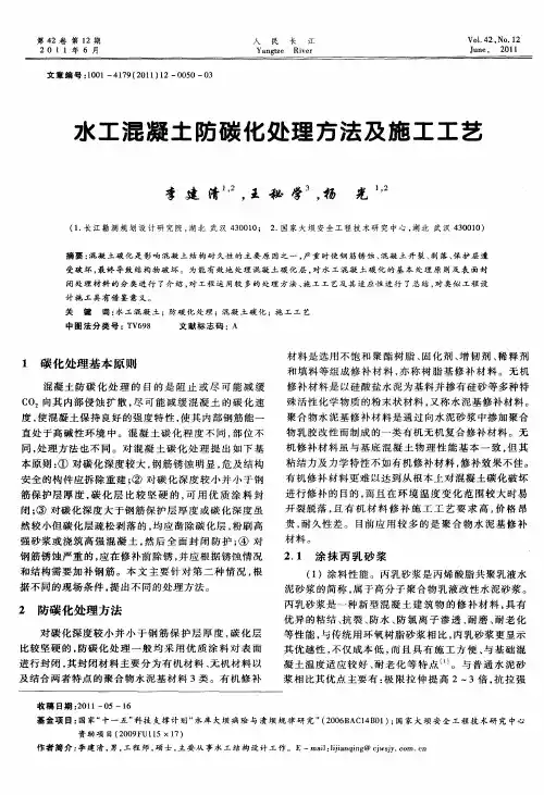 水工混凝土防碳化处理方法及施工工艺