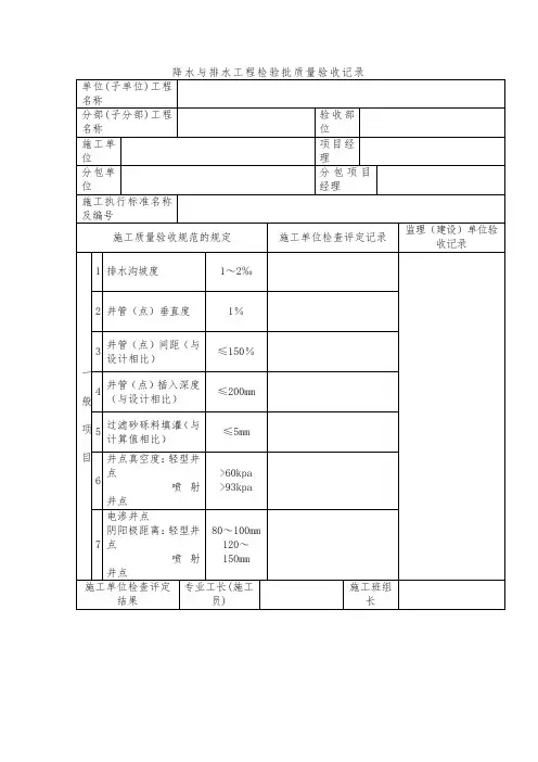 降水与排水工程检验批质量验收记录
